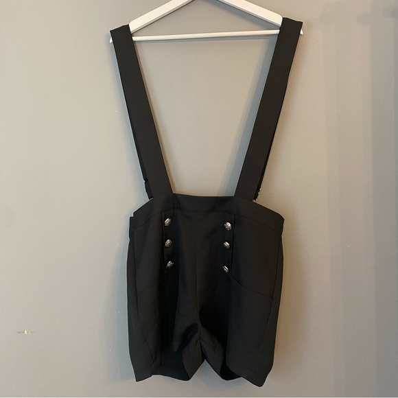 Black Short Overalls with Silver Buttons - Picture 3 of 8